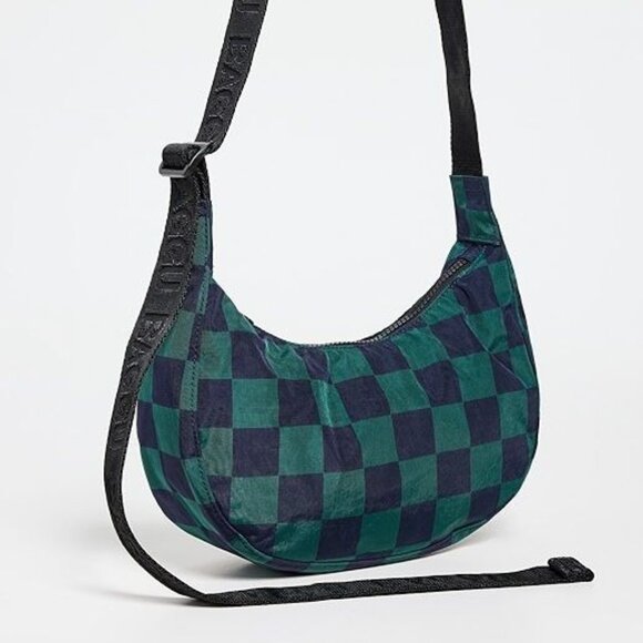 NWT Baggu Small Crescent Bag - Navy Green Check - Picture 7 of 11